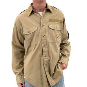 Vintage Mens Long Sleeve Button Up Shirt Brown Cotton Corduroy Trim | Size Large